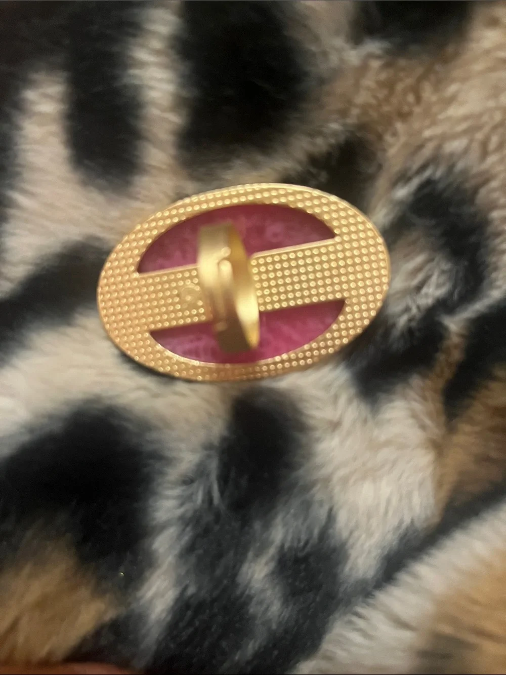 Gold-Trim Pink Oval Statement Ring - Women Jewelry